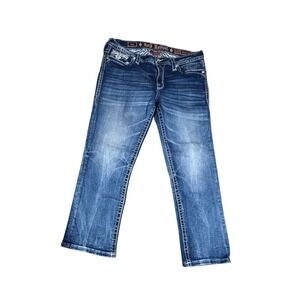 Rock Revival Easy Crop Relaxed Jeans Women Size 32 Blue Wash Embellished Pockets
